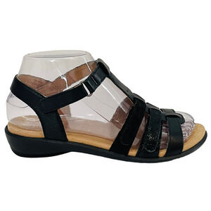 Hotter Women's Black Leather Flexible Gladiator Sol Sandals Size 5